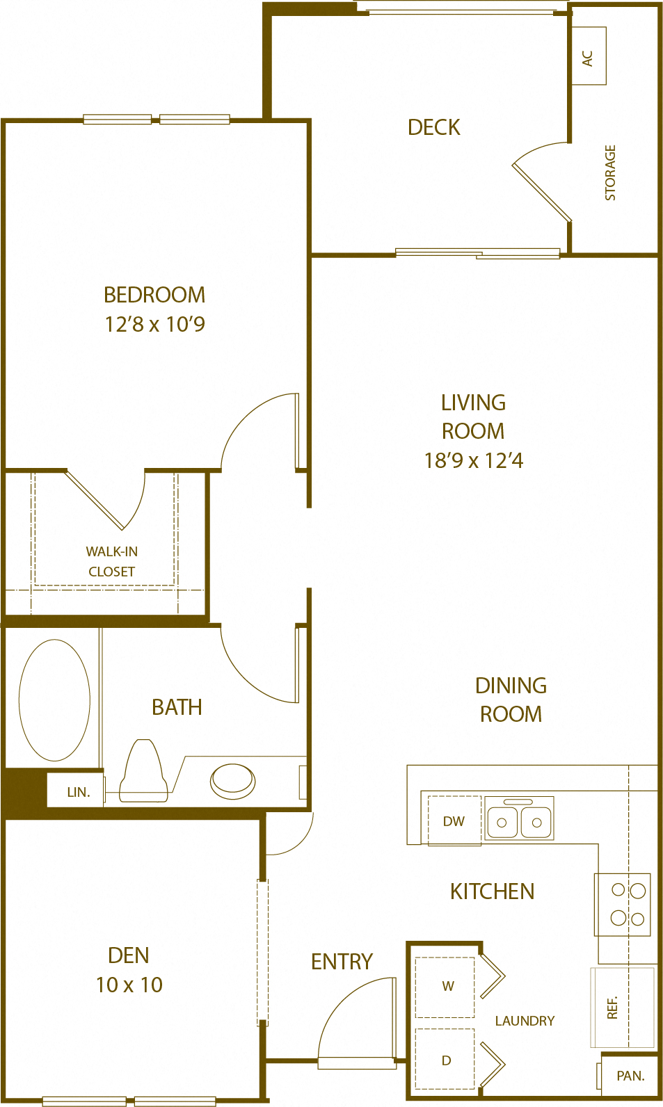 Floor plan for 1 bed, 1 bath, 831 sqft
